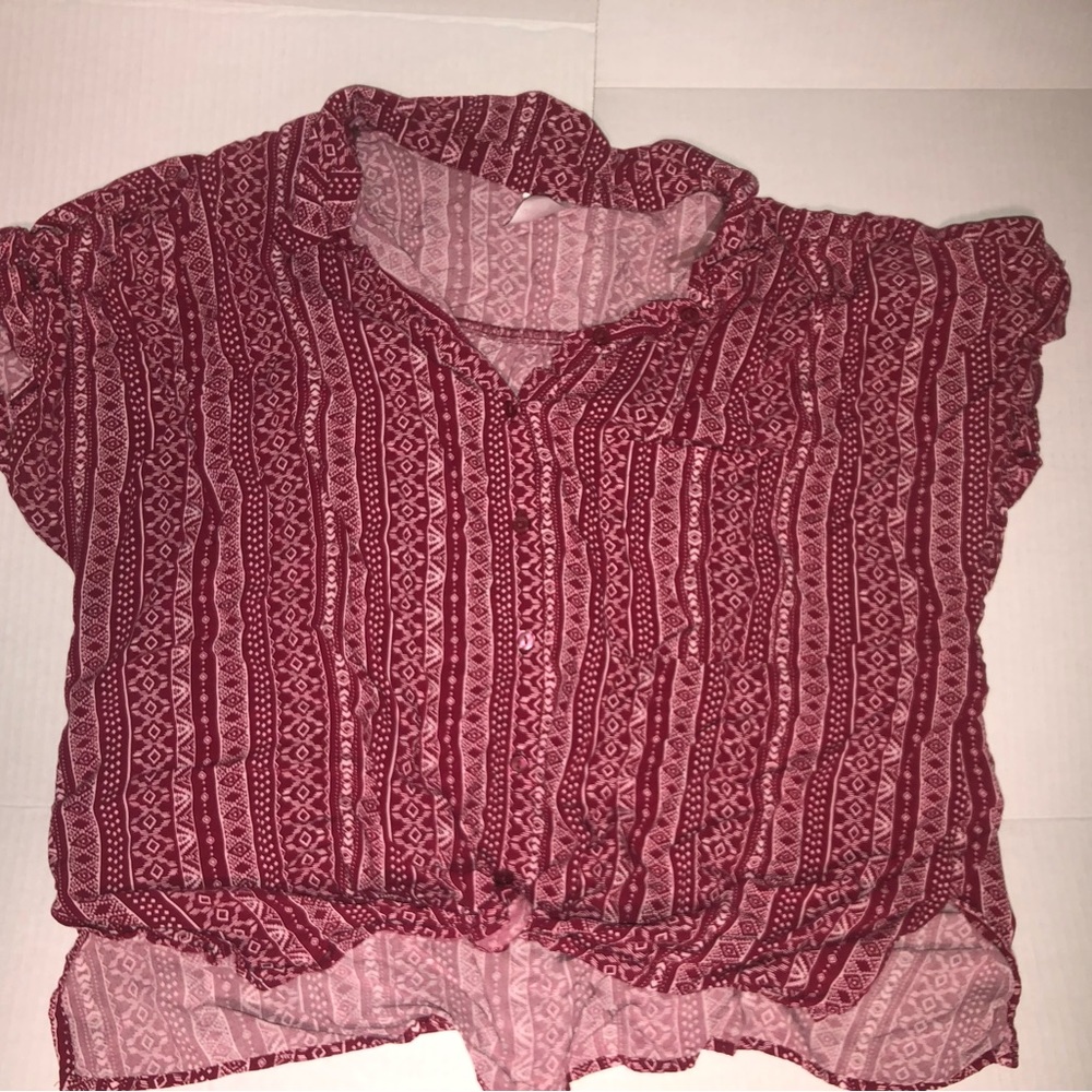 No Boundaries Button Up Short Sleeve Shirt With Front Tie